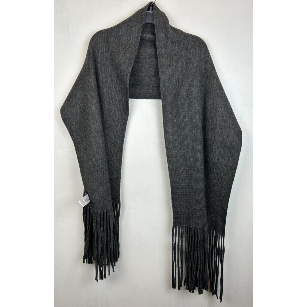Lucky Brand Scarf Solid Dark Gray Fringe Charcoal Minimalist Capsule Classic